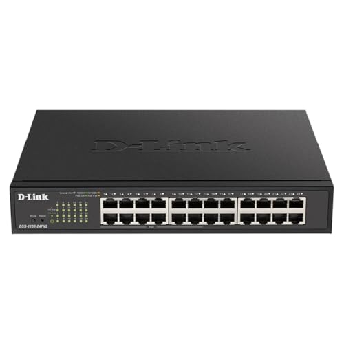 D-Link DGS-1100-24PV2 24-Port Gigabit PoE Smart Switch (24 x 10/100/1000 Mbit/s, davon 12 PoE-Ports, lüfterlos) schwarz von D-Link