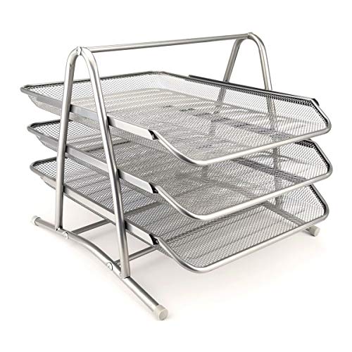 D.RECT 110486 Metall Ablagefächer Stapelbar - Büro Organizer Schreibtisch - Ablage Schreibtisch - 3 Schubfächer Briefablage Dokumentenablage A4 Organizer Mesh - Papierablage Silber Aktenablage von D.RECT