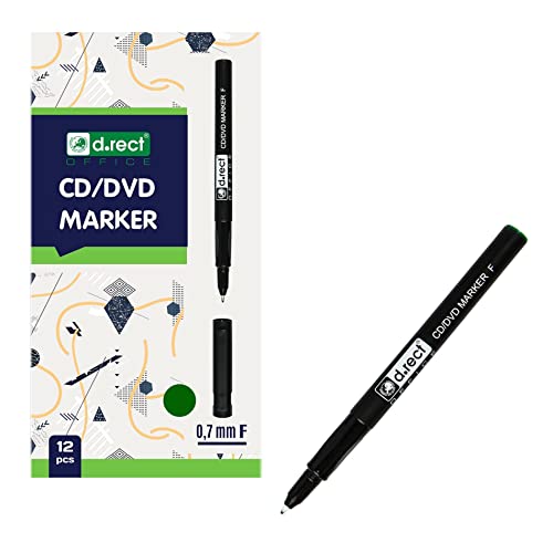 D.RECT - CD/DVD Marker Stift | Set 12 Stück | 0.7 mm | Permanentstift | Ideal für Glas, Kunststoff und Folie| Sehr Universell | Grün von D.RECT