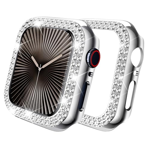 DABAOZA Schutzhülle für Apple Watch, 42 mm, Stoßfängerabdeckung, Serie 10, 42 mm, glitzernd, für Damen und Mädchen, elegante Diamanten, Kristall, stoßfest, für iWatch (Silber, 42 mm) von DABAOZA