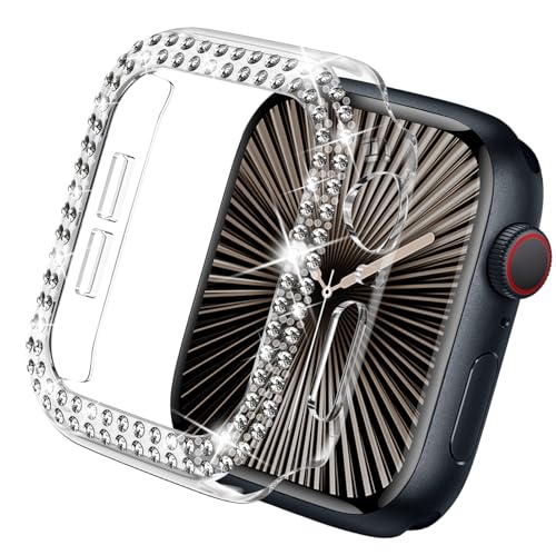 DABAOZA Schutzhülle für Apple Watch, 46 mm, Stoßfängerabdeckung, Serie 10, 46 mm, glitzernd, für Damen und Mädchen, elegante Diamanten, Kristall, stoßfest, für iWatch (transparent, 46 mm) von DABAOZA