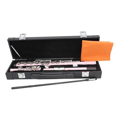 Querflöte Anfänger Flöte, 16 Geschlossene Offene Löcher C-Dur Professionelle Querflöte Mit Teilen Holzblasinstrument Anfänger-Lederetui-Set(Pink) von DABAUR