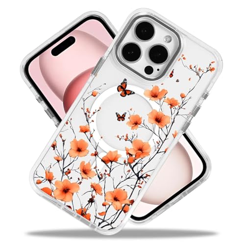 DAIZAG Entworfen für magnetische, transparente Schutzhülle für iPhone 16 [kompatibel mit Magsafe], schlank, stoßfest, kratzfest, Orange Blossom Butterfly (Weiß) von DAIZAG