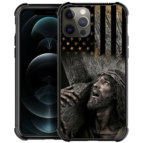 DAIZAG Hülle Kompatibel mit iPhone 12 Hülle, Jesus Retro Amerikanische Holzmaserung Flagge Hülle für iPhone 12 Pro Hüllen für Mann Frau, Rundumschutz Stoßfest Anti-Scratches TPU Cover Case von DAIZAG