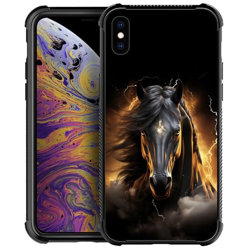 DAIZAG Hülle Kompatibel mit iPhone Xs Hülle, Schwarz Golden Horse Case für iPhone X Hüllen für Mann Frau, Rundumschutz Stoßfest Anti-Kratzer TPU Cover Case für iPhone X/Xs von DAIZAG