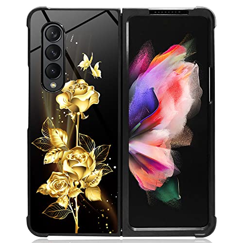 DAIZAG Schutzhülle kompatibel mit Samsung Galaxy Z Fold 3 5G, goldfarbene Blume, Rose, Schmetterling, für Mann und Frau, Schutz, stoßfest, kratzfest, TPU-Hülle für Samsung Galaxy Z Fold 3 5G von DAIZAG