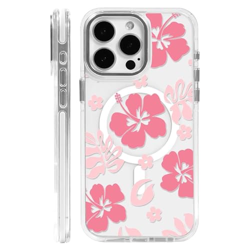 DAIZAG Magnetische Schutzhülle für iPhone 13 Pro, transparent, kompatibel mit MagSafe, rosa Blumen, magnetisch, stoßfest, Schutzhülle für iPhone 13 Pro, Weiß von DAIZAG