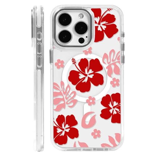 DAIZAG Magnetische Schutzhülle für iPhone 13 Pro, transparent, kompatibel mit MagSafe, rote Blumen, magnetisch, stoßfest, Schutzhülle für iPhone 13 Pro, Weiß von DAIZAG