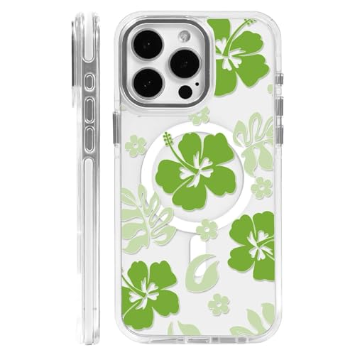 DAIZAG Magnetische Schutzhülle für iPhone 16 Pro Max, transparent, kompatibel mit MagSafe, grüne Blumen, magnetisch, stoßfest, Schutzhülle für iPhone 16 Pro Max, Weiß von DAIZAG