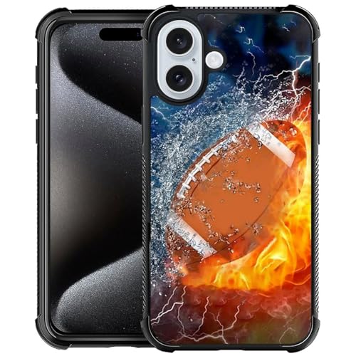 DAIZAG Schutzhülle kompatibel mit iPhone 16 Plus, Motiv: Eisfeuer, American Football, stoßfest, weich, für Jungen und Herren, Geschenk-Hülle für iPhone 16 Plus von DAIZAG