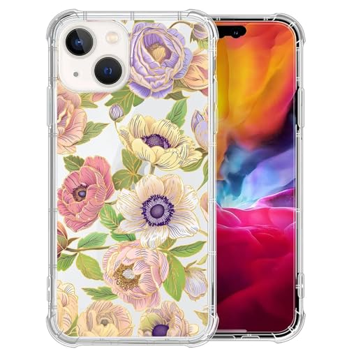 DAIZAG Transparente Schutzhülle, kompatibel mit iPhone 15, luxuriöse Blumen-Peonie, niedlich, weiches Silikon, Blumendruck, transparente Schutzhülle für iPhone 15 von DAIZAG