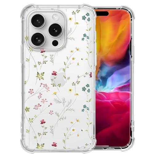 DAIZAG Transparente Schutzhülle, kompatibel mit iPhone 16 Pro, frische kleine Blumen, niedlich, weiches Silikon, Blumendruck, transparente Schutzhülle für iPhone 16 Pro von DAIZAG