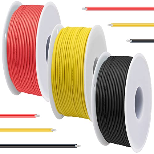 DAOKAI 30-Gauge-Silikondraht 600 V 30 AWG-Litze verzinnte beschichtete Kupferdrähte 3 Farben (schwarz, rot, gelb) 7 m/23 ft jedes elektrische Kabel Anschlusskabelsatz für 3D-Drucker, Modellauto von DAOKAI