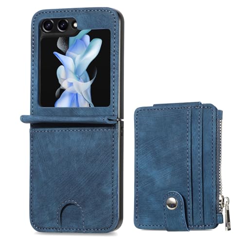 DAPANGGE Hülle Für Samsung Galaxy Z Flip 5/Flip 4/Flip 3 Retro Reißverschluss Hülle Premium Pu Leder Mit Standfunktion Geldbörse Kartenfach Case (Blau,Flip 5) von DAPANGGE