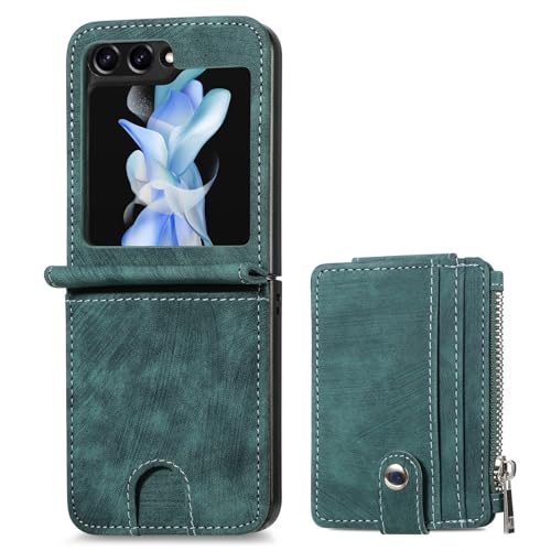 DAPANGGE Hülle Für Samsung Galaxy Z Flip 5/Flip 4/Flip 3 Retro Reißverschluss Hülle Premium Pu Leder Mit Standfunktion Geldbörse Kartenfach Case (Grün,Flip 5) von DAPANGGE