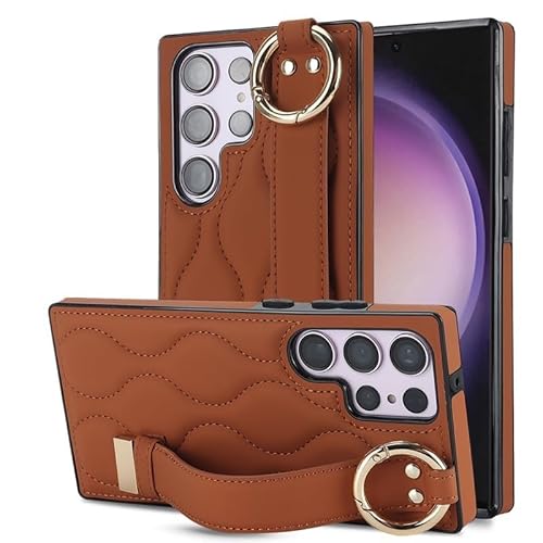 DAPANGGE Schlanke Hülle for Samsung Galaxy S23 Ultra /S23 Plus/S23 Lederarmbandhülle Mit Ringständer Stoßfeste Abdeckung (Braun,S23plus) von DAPANGGE