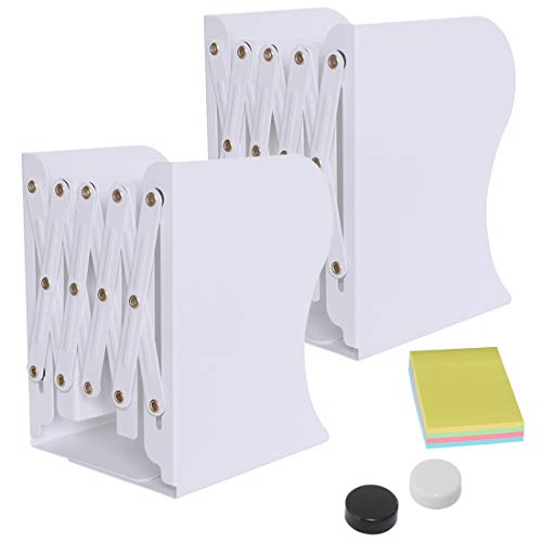 DARUITE Buchstütze, Verstellbar Buchstützen Kinder Metall Bücherhalter für Bücherregal Küche Büro Schule Bibliothek Weiß x 2 Stück von DARUITE