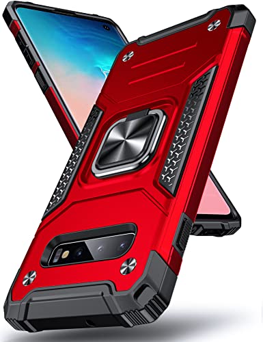 DASFOND Armor Hülle für Samsung Galaxy S10 Case Militär Stoßfest Handyhülle [Upgrade 2.0] 360 Grad Metal Ring Halter Ständer Schutzhülle [für Handyhalterung Auto Magnet], Rot von DASFOND