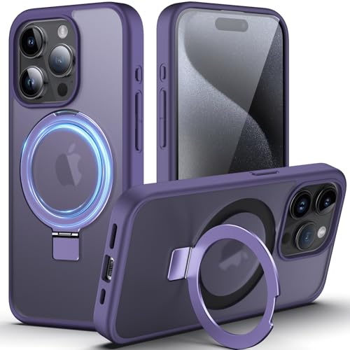 DASFOND Hülle für iPhone 15 Pro mit Ständer, [Kompatibel mit MagSafe ] [All-in-1] Upgraded Magnetische Matt Case mit Unsichtbar Ständer, Handyhülle mit Militär stoßfesten Schutzhülle, Lila von DASFOND