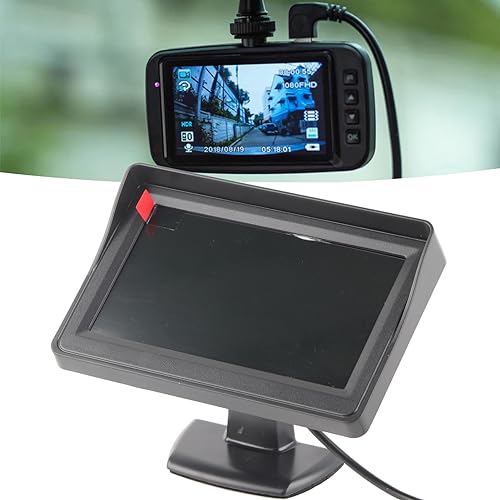 DAUERHAFT Rückfahrkamera-Monitor, langlebiges LCD-Display Rückfahrkamera-Monitor, 480 x 272, Einstellbarer 4,3-Zoll-Automonitor mit Sonnenblende für SUVs von DAUERHAFT