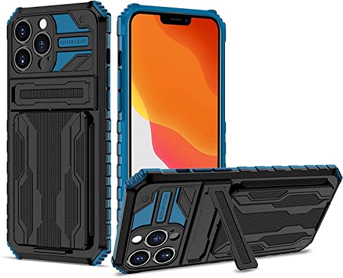 DAVNO Brieftaschen-Schutzhülle für iPhone 13 Pro Max/13 Pro/13, militärische Qualität, mit eingebautem Ständer und Kartenfächern, stoßfeste TPU-Schutzhüllen (Farbe: Blau, Größe: 13 Mini 5,4 Zoll) von DAVNO