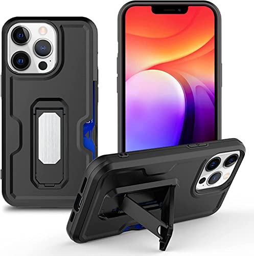 DAVNO Schutzhülle für iPhone 13/13 Mini/13 Pro/13 Pro Max, vollständiger Schutz, Klapphülle aus Polycarbonat, Kartenschlitzhalter mit Ständer mit flexiblen weichen Kanten (Farbe: Schwarz, Größe: 13 von DAVNO