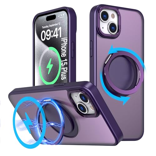 DAWEIXEAU Hülle für iPhone 15 Plus,Kompatibel mit MagSafe 360° Drehbare magnetische Ring Ständer Stoßfeste HandyHülle für iPhone 15 Plus (Violett) von DAWEIXEAU