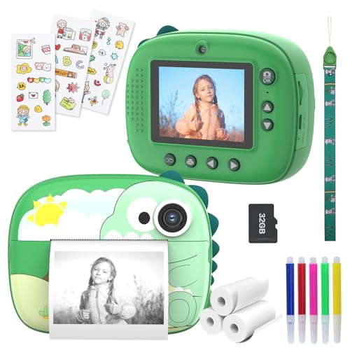 Kinderkamera Sofortbildkamera, 2.4 Zoll Digitalkamera Sofortdruck mit 3 Rollen Druckpapier & 32G Karte, 1080P VideoKamera mit 5 Farbigen Stiften & Lustige Accessoires, Children’s Instant Camera von DAYREE