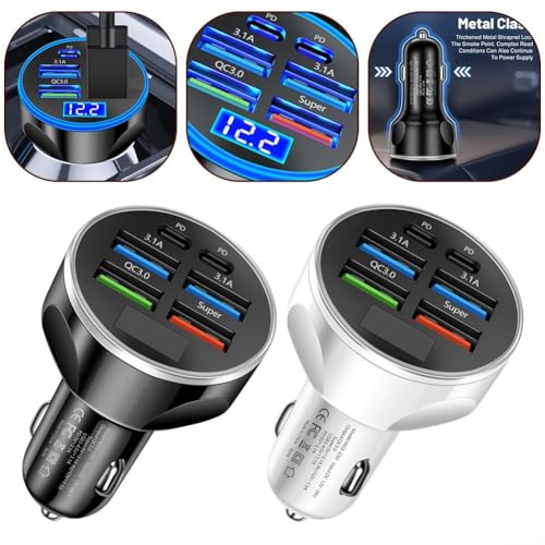 Multi Port USB Autoladegerät mit LED-Anzeige, schnelles Aufladen für Handys und Tablets (Schwarz) von DAZZLEEX