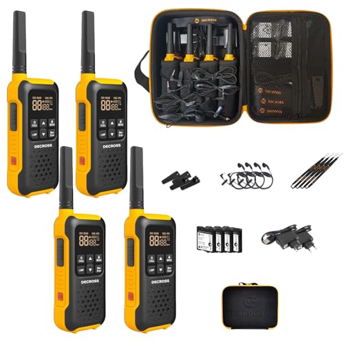 DC DECROSS 93 Walkie Talkie, Walki Talki Professionelles Funkgerät bis zu 10 km, PMR446 16 Kanäle, VOX, Taschenlampe, IP67, Wetterfest, Freisprech, Ohrhörern, Wanderungen, Camping, Akku (4 STK.) von DC DECROSS