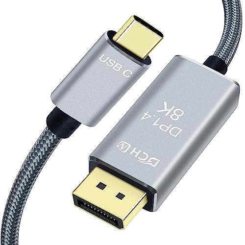 DCHAV 8K USB-C auf DisplayPort-Kabel 4K bei 144 Hz 8K bei 60 Hz 5K, 2K bei 165 Hz USBauf DP Adapter DisplayPort Kabel Nylon geflochtener Aluminium Stecker (1M) von DCHAV