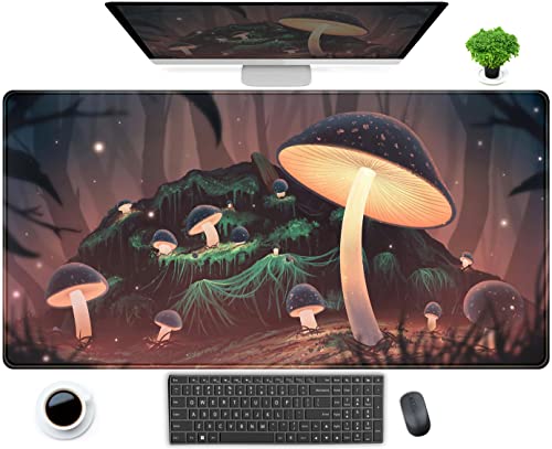 Niedliche magische Pilz-Mauspad, Schreibtischmatte, Ästhetik, Wald, XXL, Schreibtischunterlage, Gaming-Mauspad mit genähten Kanten, 80x40 cm, mystische Natur, Tastatur, Pads für Computer, Laptop von DCJJM