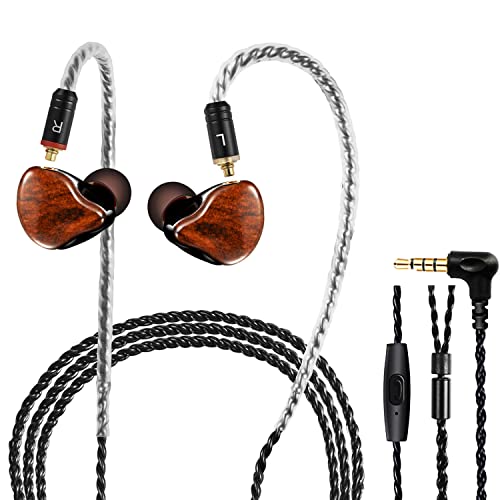DCMEKA In-Ear-Monitor, dynamische Hybrid-Ohrhörer, Dual-Treiber, In-Ear-Kopfhörer mit MMCX-Kabel, abnehmbare Kabel, geräuschisolierende Ohrstöpsel, HiFi-Stereo-System (Holzmaserung, mit Mikrofon) von DCMEKA