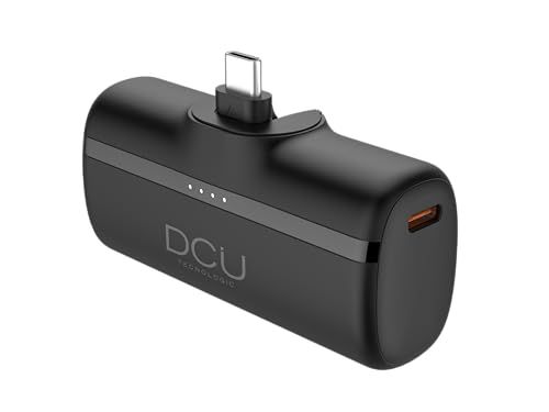 DCU TECNOLOGIC Mini Power Bank, externer Akku, 5000 mAh, USB C, Schnellladung, Power Delivery 20 W, LED-Anzeige, tragbar von DCU TECNOLOGIC