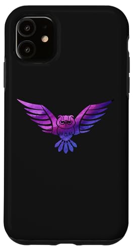 Hülle für iPhone 11 Blau-violette Cyan-Eule auf schwarzem Hintergrund, Vogelliebhaber von DDNDesigns