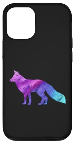 Hülle für iPhone 12/12 Pro Blau Lila Cyan Fuchs auf schwarzem Hintergrund Tierliebhaber von DDNDesigns