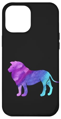 Hülle für iPhone 12 Pro Max Blau-violetter Cyan-Löwe auf schwarzem Hintergrund, Tierliebhaber von DDNDesigns