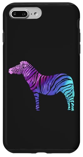 Hülle für iPhone 7 Plus/8 Plus Blaues, violettes Cyan-Zebra auf schwarzem Hintergrund, Tierliebhaber von DDNDesigns