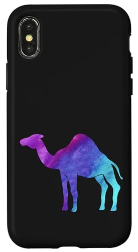 Hülle für iPhone X/XS Blau Lila Cyan Kamel auf schwarzem Hintergrund Tierliebhaber von DDNDesigns