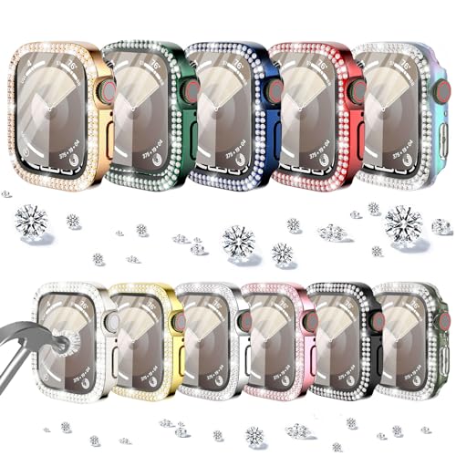 DEALELE [11-Pack] Uhrengehäuse Kompatibel mit Apple Watch Series 6/5 / 4 / SE 44mm, Glitzer 2-Reihen Strass Diamant Schutzhülle mit Gehärtetem Glas Displayschutz für Damen Herren (44mm, 11 Farben) von DEALELE