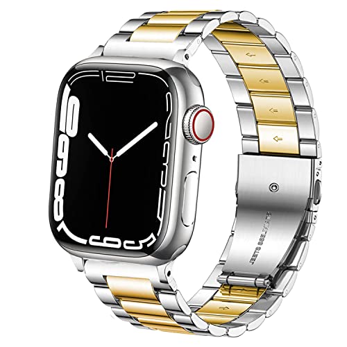 DEALELE Armbänd Kompatibel für iwatch 38mm 40mm 41mm, Solides Edelstahl Metall Ersatz Armband für Apple Watch Series 7 / SE / 6/5 / 4/3 Damen Herren, Silber/Gold von DEALELE