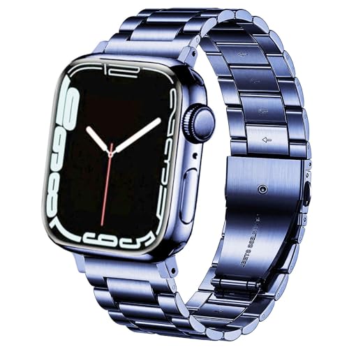 DEALELE Armbänd Kompatibel für iwatch 38mm 40mm 41mm 42mm, Solides Edelstahl Metall Ersatz Armband für Apple Watch Series 10/9 / 8/7 / 6/5 / 4/3 / SE Damen Herren, Blau von DEALELE