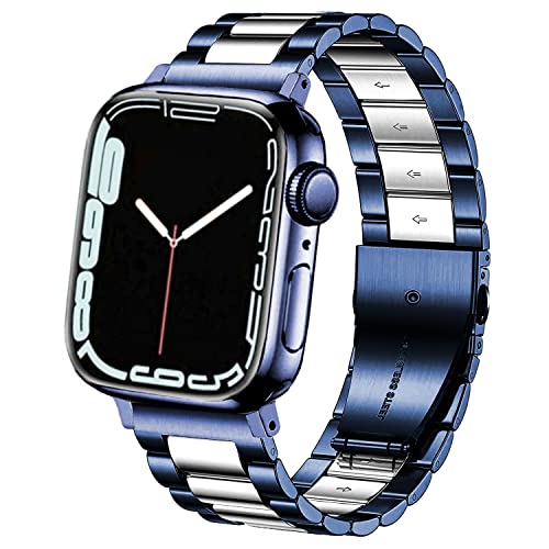 DEALELE Armbänd Kompatibel für iwatch 38mm 40mm 41mm 42mm, Solides Edelstahl Metall Ersatz Armband für Apple Watch Series 10/9 / 8/7 / 6/5 / 4/3 / SE Damen Herren, Blau/Silber von DEALELE