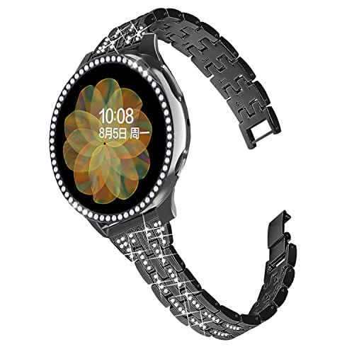 DEALELE Armband Kompatibel mit Samsung Galaxy Watch Active 2 40mm / Galaxy Active 2 44mm, Glänzendes Diamant Edelstahl Metall Uhrenarmband mit Schutzhülle, Schwarz, 40mm von DEALELE