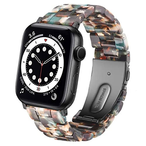 DEALELE Armband Kompatibel mit iWatch 42mm 44mm 45mm 49mm, Buntes Resin Harz Ersatz Uhrenarmband für Apple Watch Series 9/8 / 7/6 / 5/4 / 3 / SE/Ultra Damen Herren, Schwarz/Grün von DEALELE