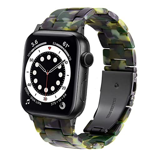 DEALELE Armband Kompatibel mit iWatch 42mm 44mm 45mm 49mm, Buntes Resin Harz Ersatz Uhrenarmband für Apple Watch Series 9/8 / 7/6 / 5/4 / 3 / SE/Ultra Damen Herren, Tarngrün von DEALELE