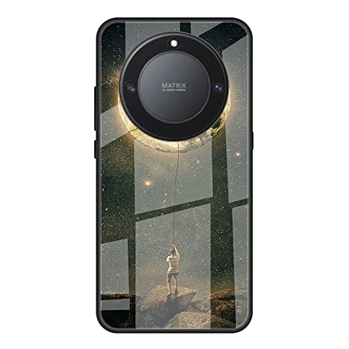 DEDUX Hülle für Honor Magic 6 Lite 5G (Magic6 Lite) / X9b Handyhülle, Hülle Sternenklarer Himmel Glas und TPU Schutzhülle Case Cover für Honor Magic 6 Lite 5G (Magic6 Lite) / X9b. Seilgebundener Mond von DEDUX