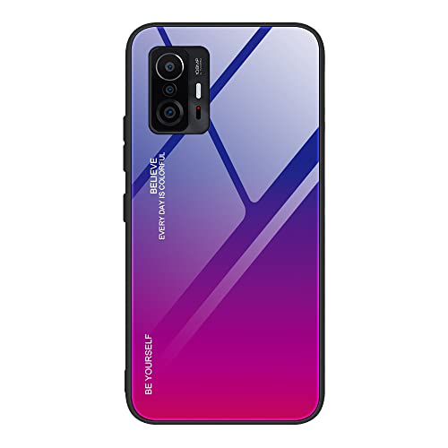 DEDUX Hülle für Xiaomi 11T Pro 5G (Xiaomi 11T 5G) Handyhülle, Hülle Farbverlauf Glas und TPU Schutzhülle Case Cover für Xiaomi 11T Pro 5G (Xiaomi 11T 5G) (Blau/Rot) von DEDUX