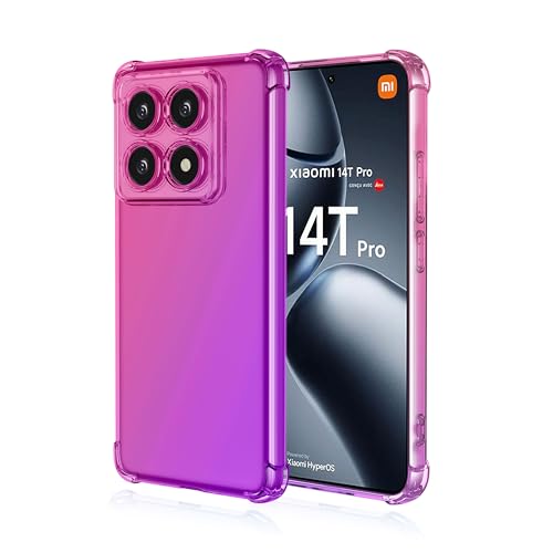 DEDUX Hülle für Xiaomi 14T Pro 5G Handyhülle, Verstärkung mit Vier Ecken, Transparent Farbverlauf TPU Schutzhülle Case (Rosa/Violett) von DEDUX