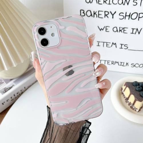 DEFBSC Kompatibel mit iPhone 12 / iPhone 12 Pro Hülle, Streifen Muster Soft TPU Bumper Klar Hart PC Handyhülle Ultra Schlank Transparent Kratzfest Schutzhülle für iPhone 12 / iPhone 12 Pro - Rosa von DEFBSC